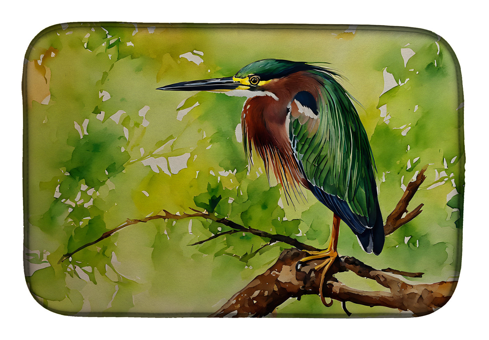 Caroline's Treasures Green Heron Dish Drying Mat