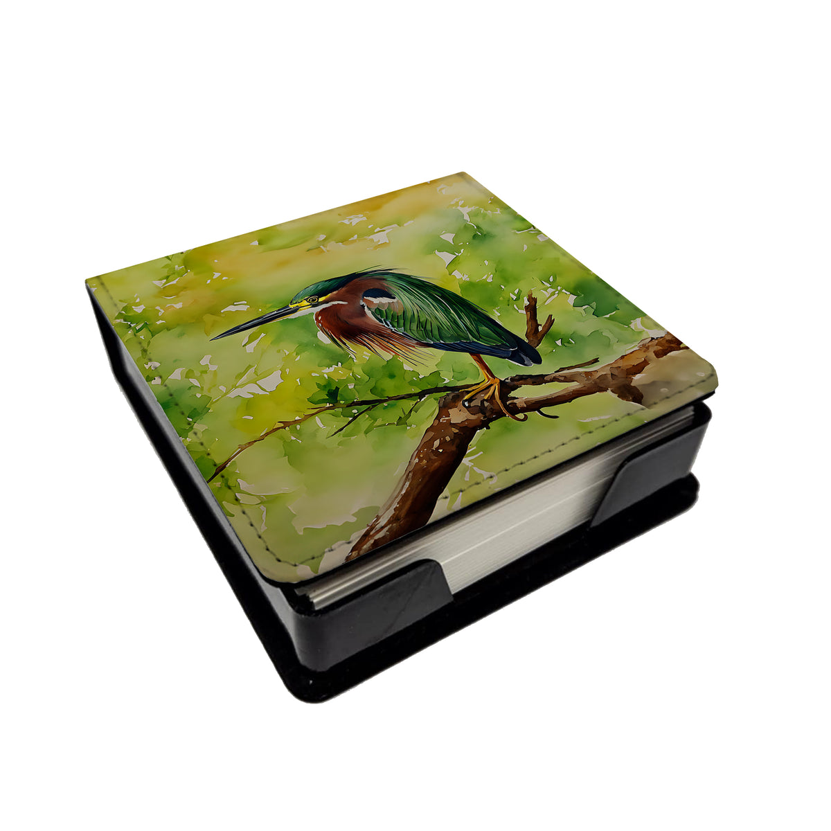Caroline's Treasures Green Heron PU Leather Note Paper Holder
