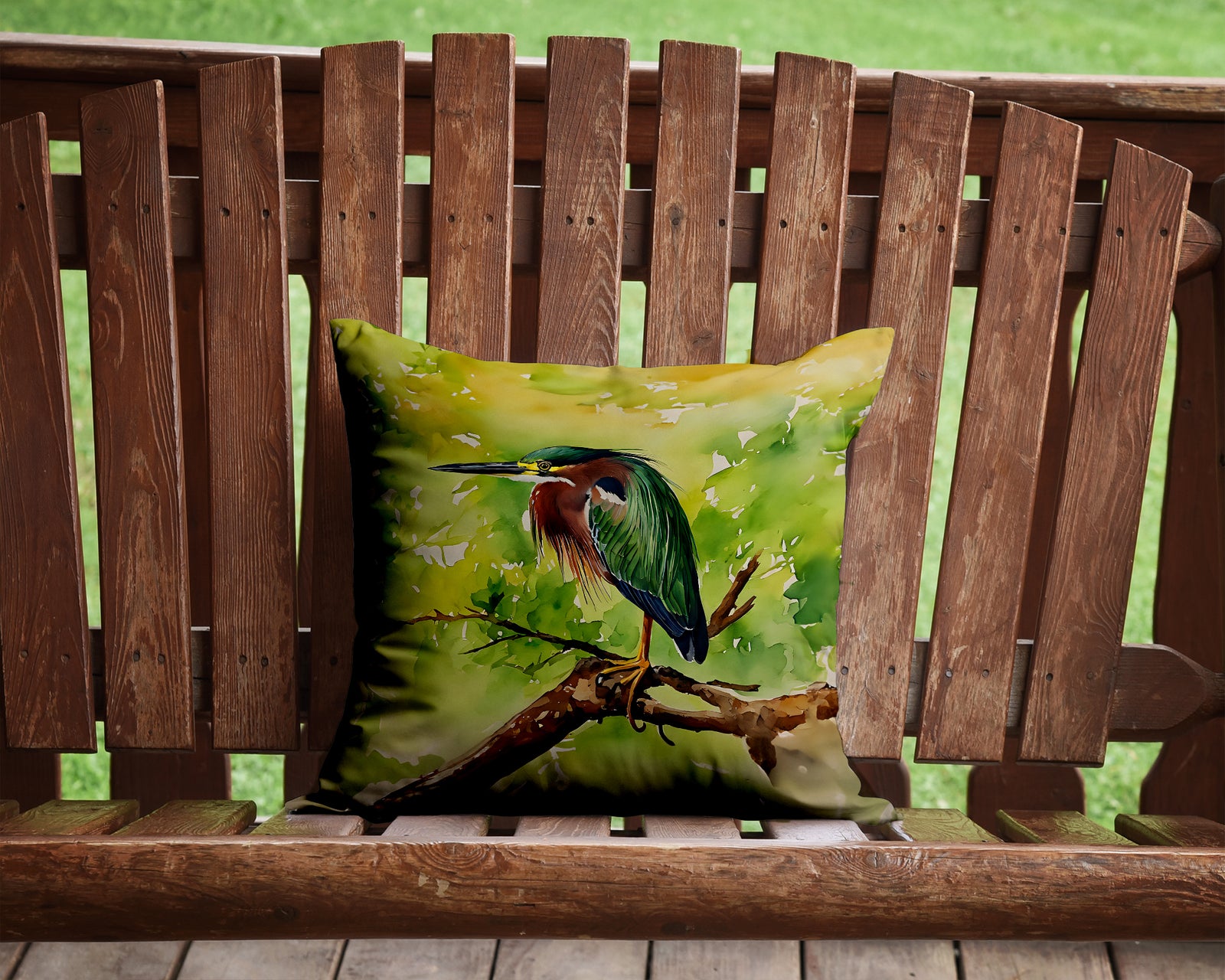 Caroline's Treasures Green Heron Throw Pillow - 14x14 Decorative Pillow – Art for Your Home & Patio