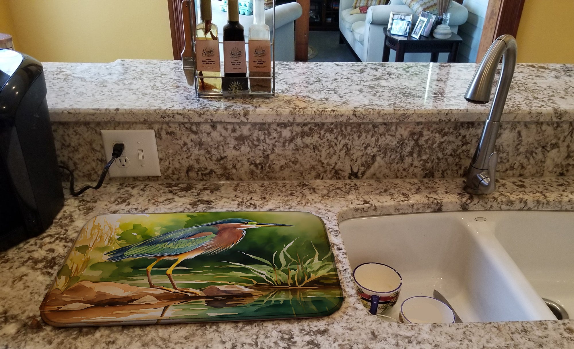 Caroline's Treasures Green Heron Dish Drying Mat