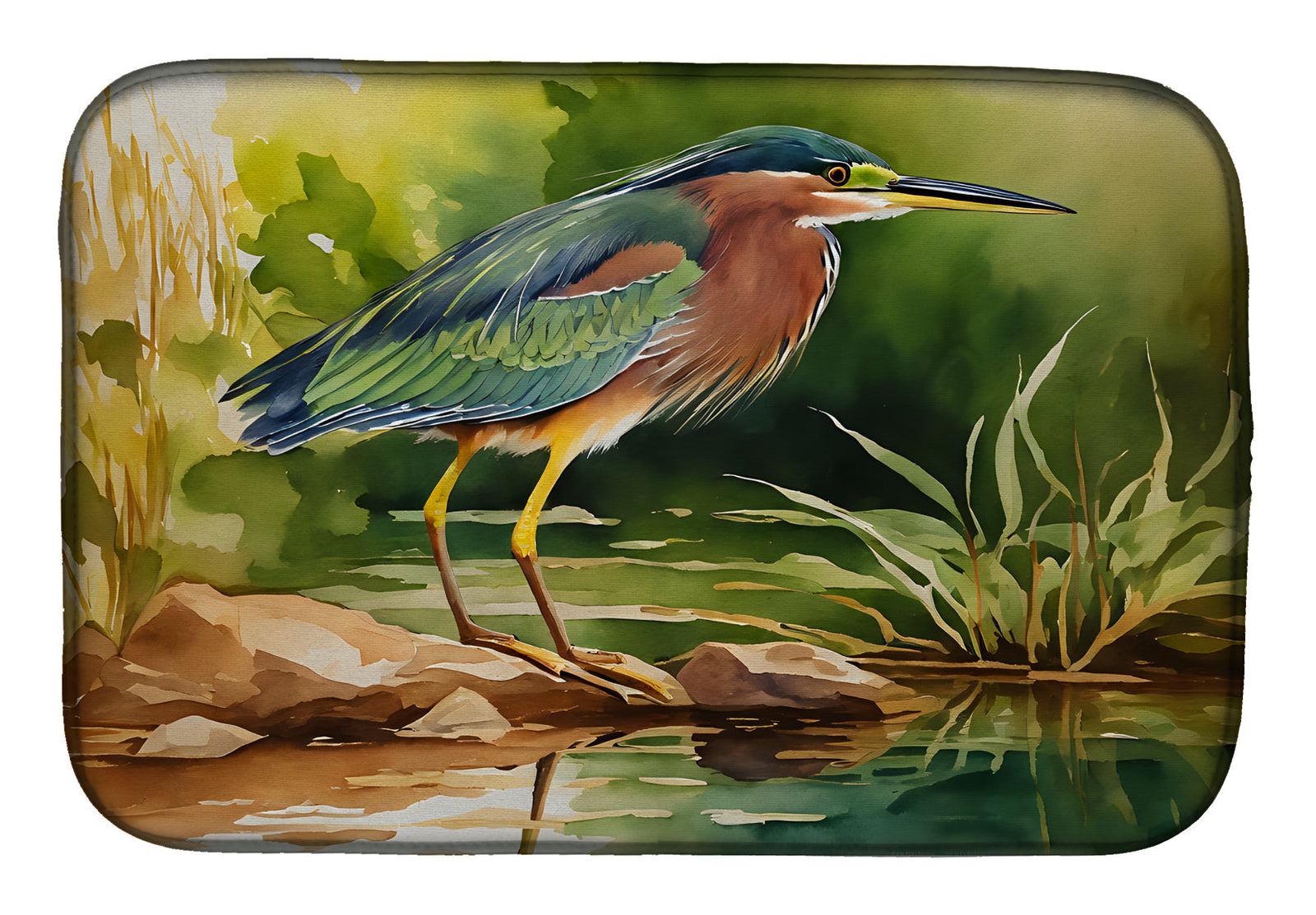Caroline's Treasures Green Heron Dish Drying Mat