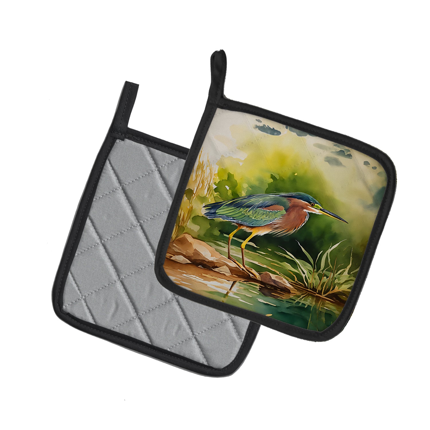 Caroline's Treasures Green Heron Pot Holders - Set of 2 Decorative Kitchen Helpers | Made in the USA