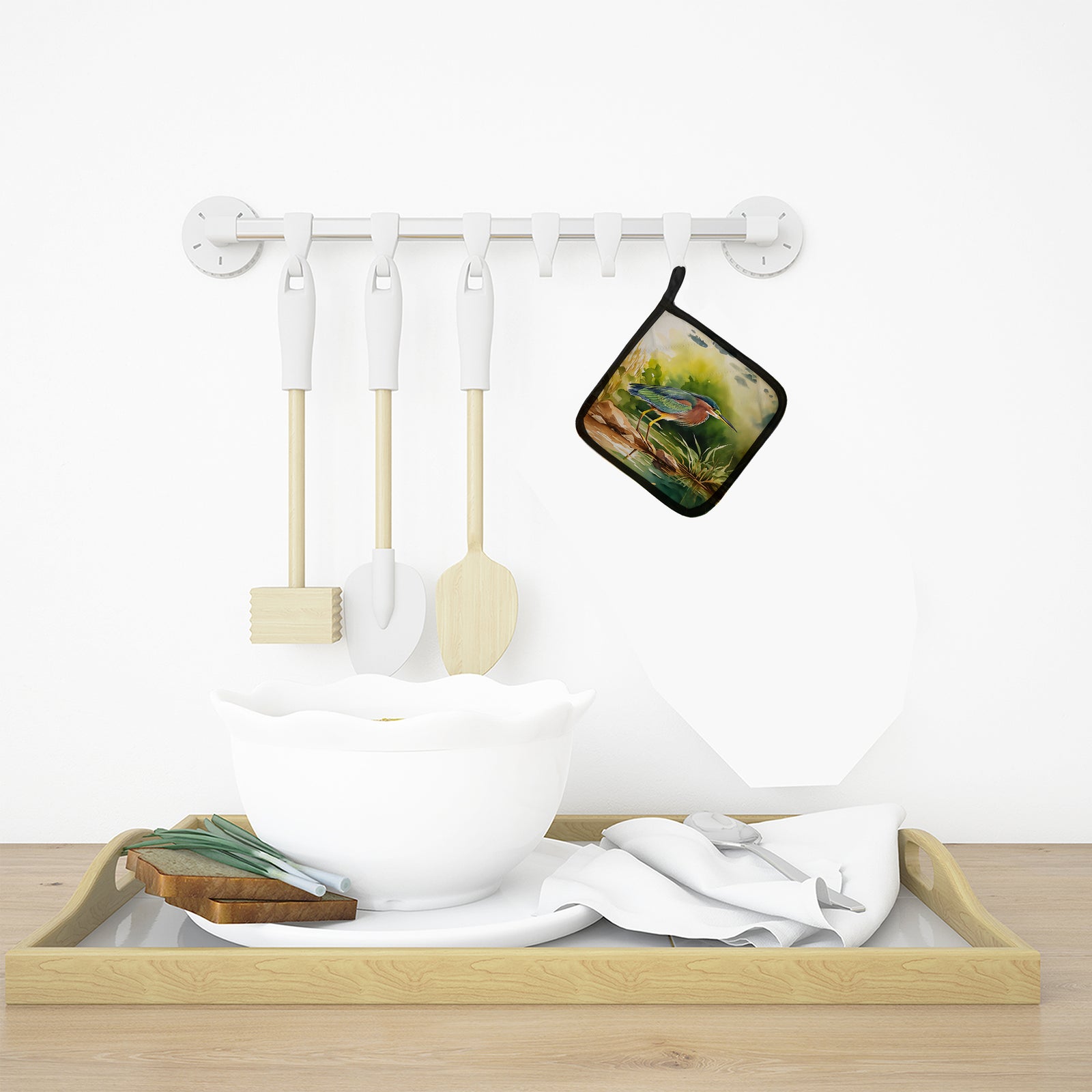 Caroline's Treasures Green Heron Pot Holders - Set of 2 Decorative Kitchen Helpers | Made in the USA