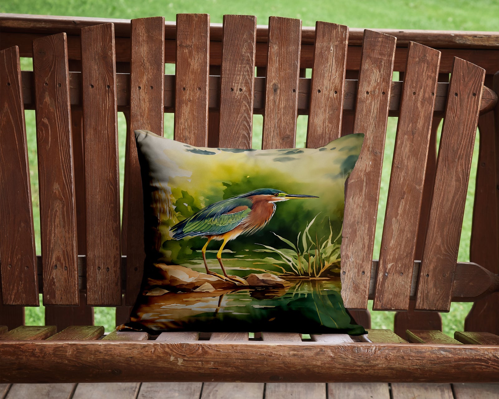 Caroline's Treasures Green Heron Throw Pillow - 14x14 Decorative Pillow – Art for Your Home & Patio
