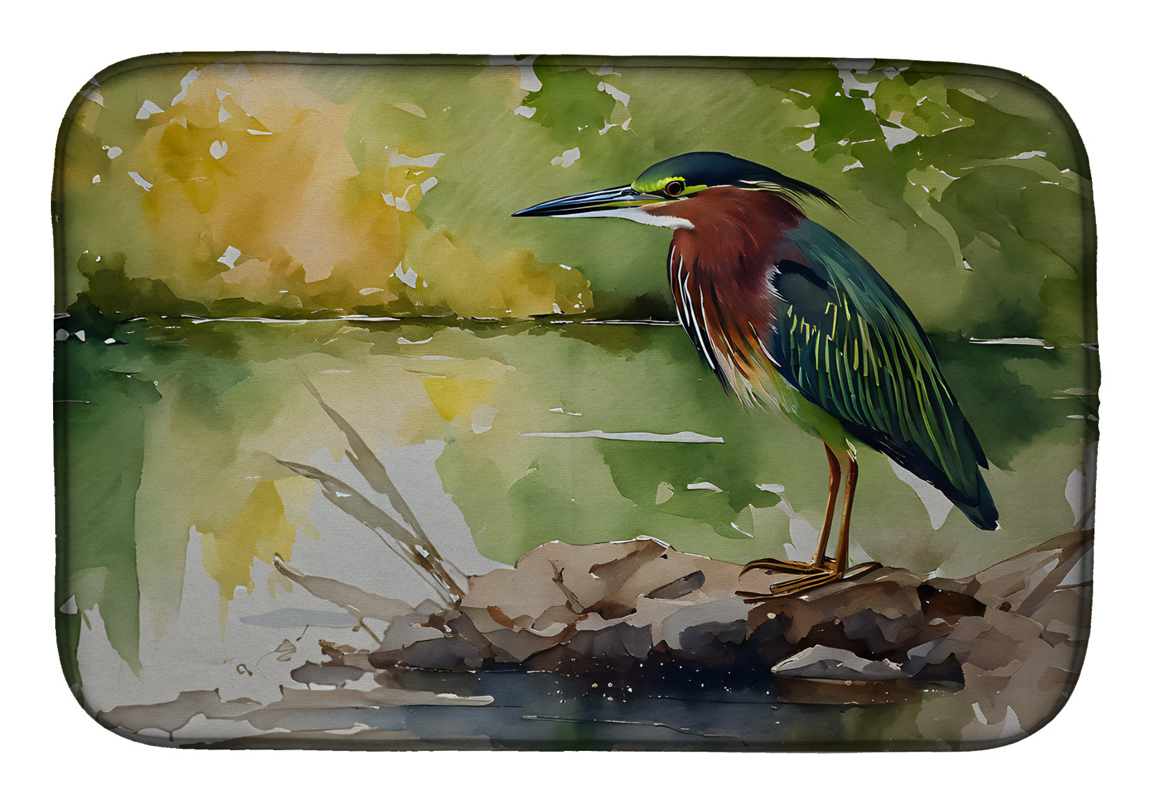 Caroline's Treasures Green Heron Dish Drying Mat