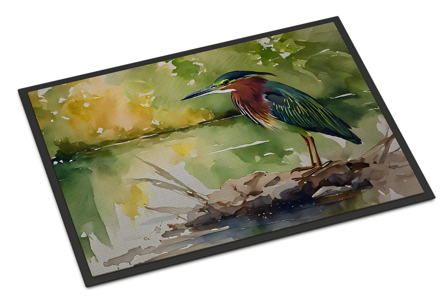 Caroline's Treasures Green Heron by Water Edge Doormat Front Door Mat Indoor Outdoor Rugs for Entryway, Non Slip Washable Low Pile, 18H X 27W