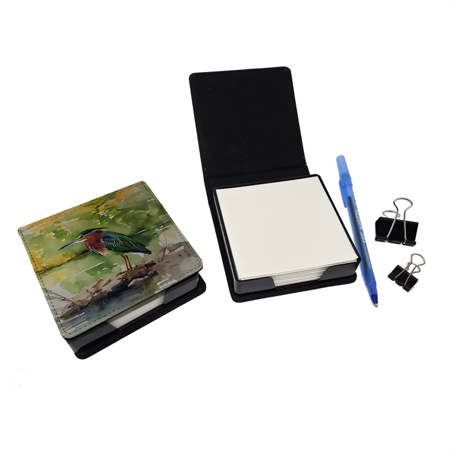 Caroline's Treasures Green Heron PU Leather Note Paper Holder