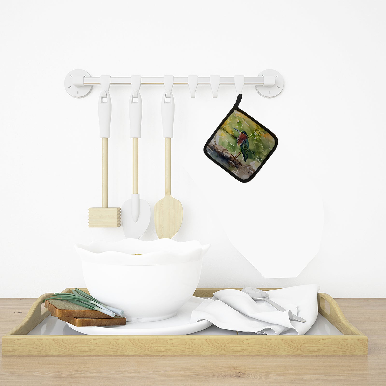 Caroline's Treasures Green Heron Pot Holders - Set of 2 Decorative Kitchen Helpers | Made in the USA