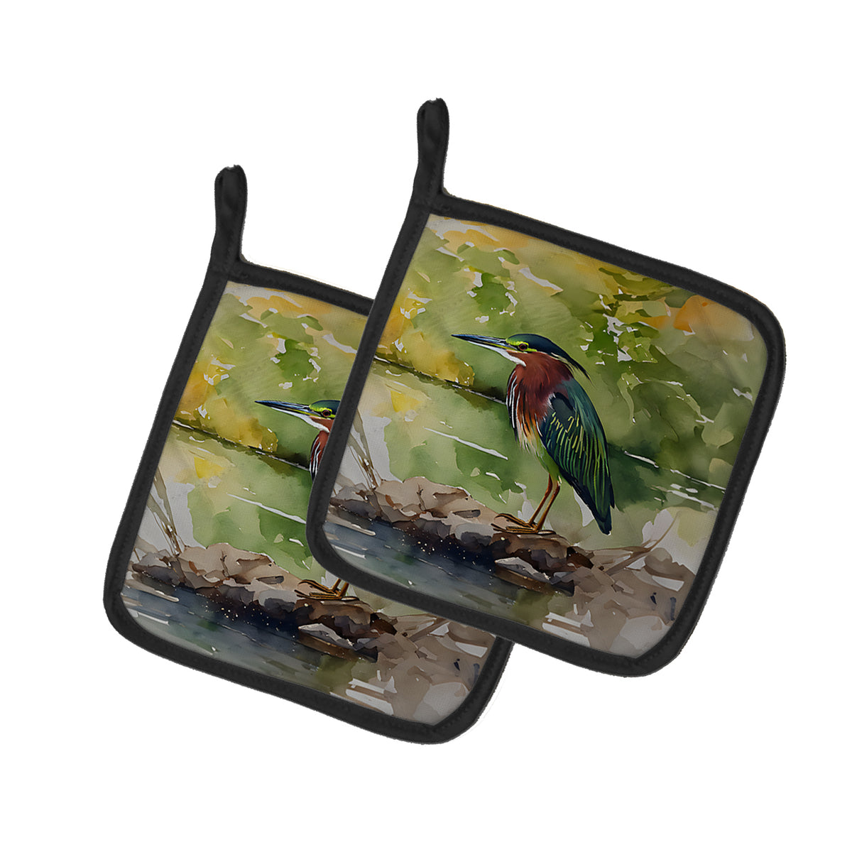 Caroline's Treasures Green Heron Pot Holders - Set of 2 Decorative Kitchen Helpers | Made in the USA
