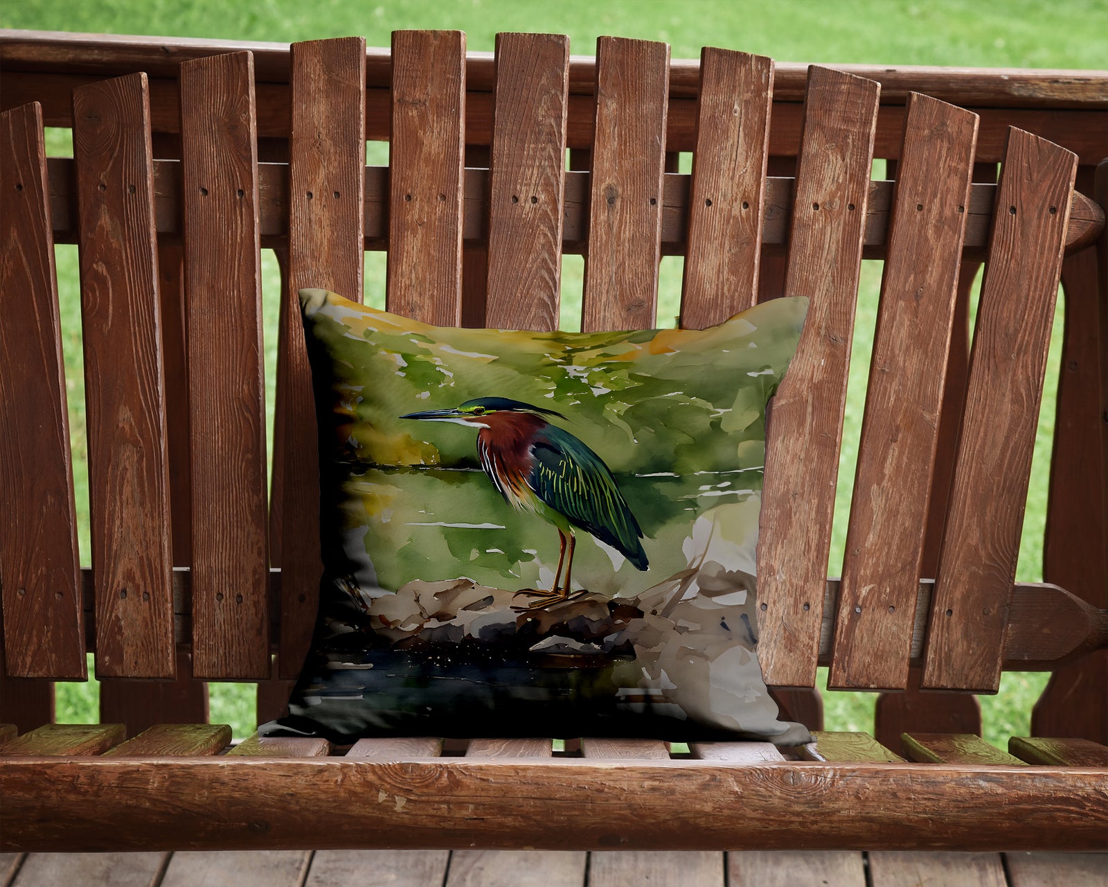 Caroline's Treasures Green Heron Throw Pillow - 14x14 Decorative Pillow – Art for Your Home & Patio
