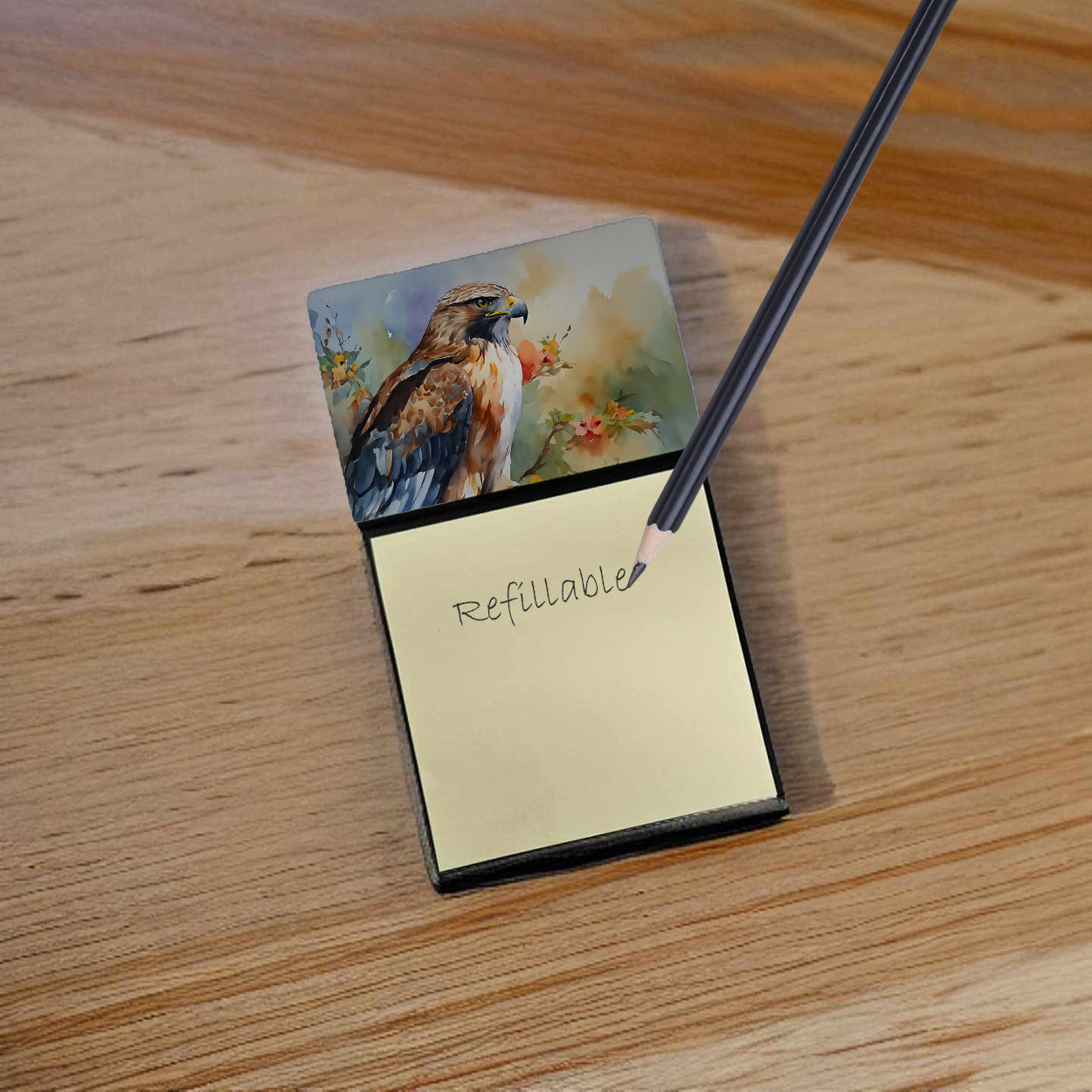 Caroline's Treasures Hawk Sticky Note Holder- Refiilable Desk Accessory Note Pad