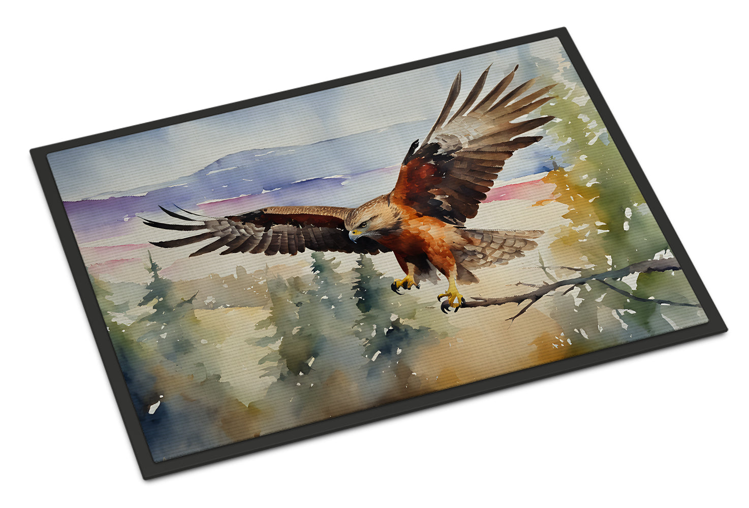 Caroline's Treasures Red Tailed Hawk Flying Landscape Doormat Front Door Mat Indoor Outdoor Rugs for Entryway, Non Slip Washable Low Pile, 18H X 27W
