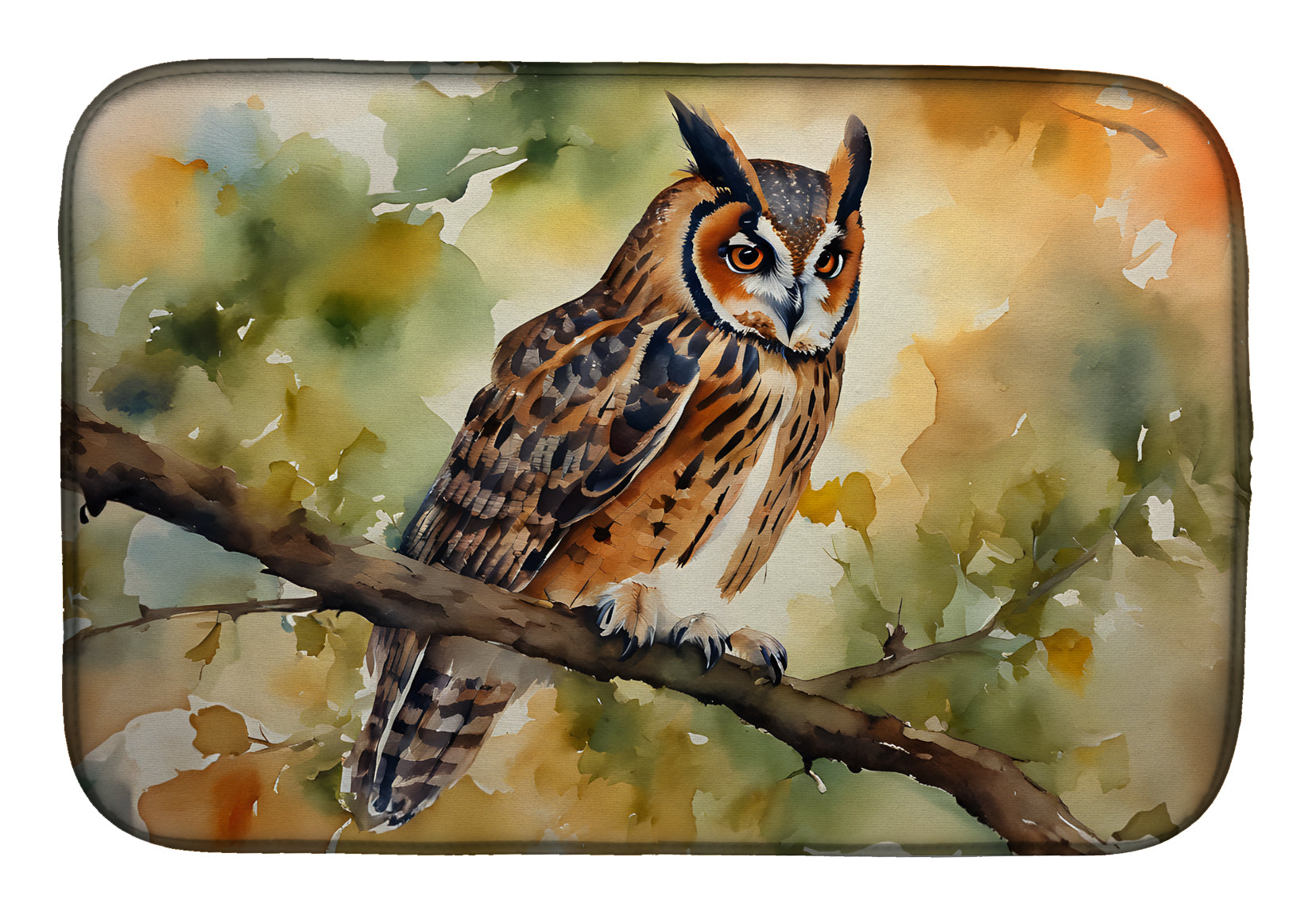 Caroline's Treasures Long-Eared Owl Dish Drying Mat