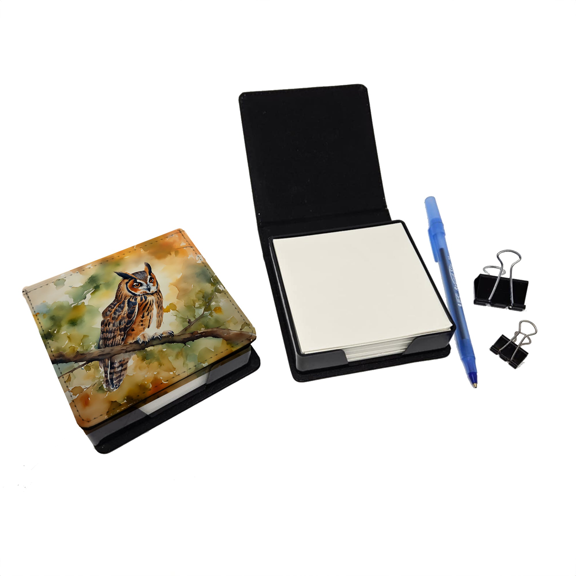 Caroline's Treasures Long-Eared Owl PU Leather Note Paper Holder