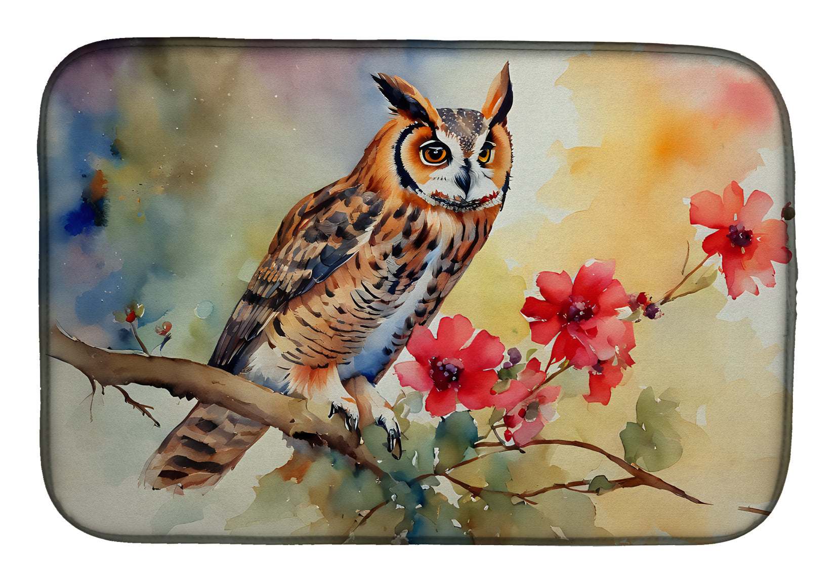 Caroline's Treasures Long-Eared Owl Dish Drying Mat
