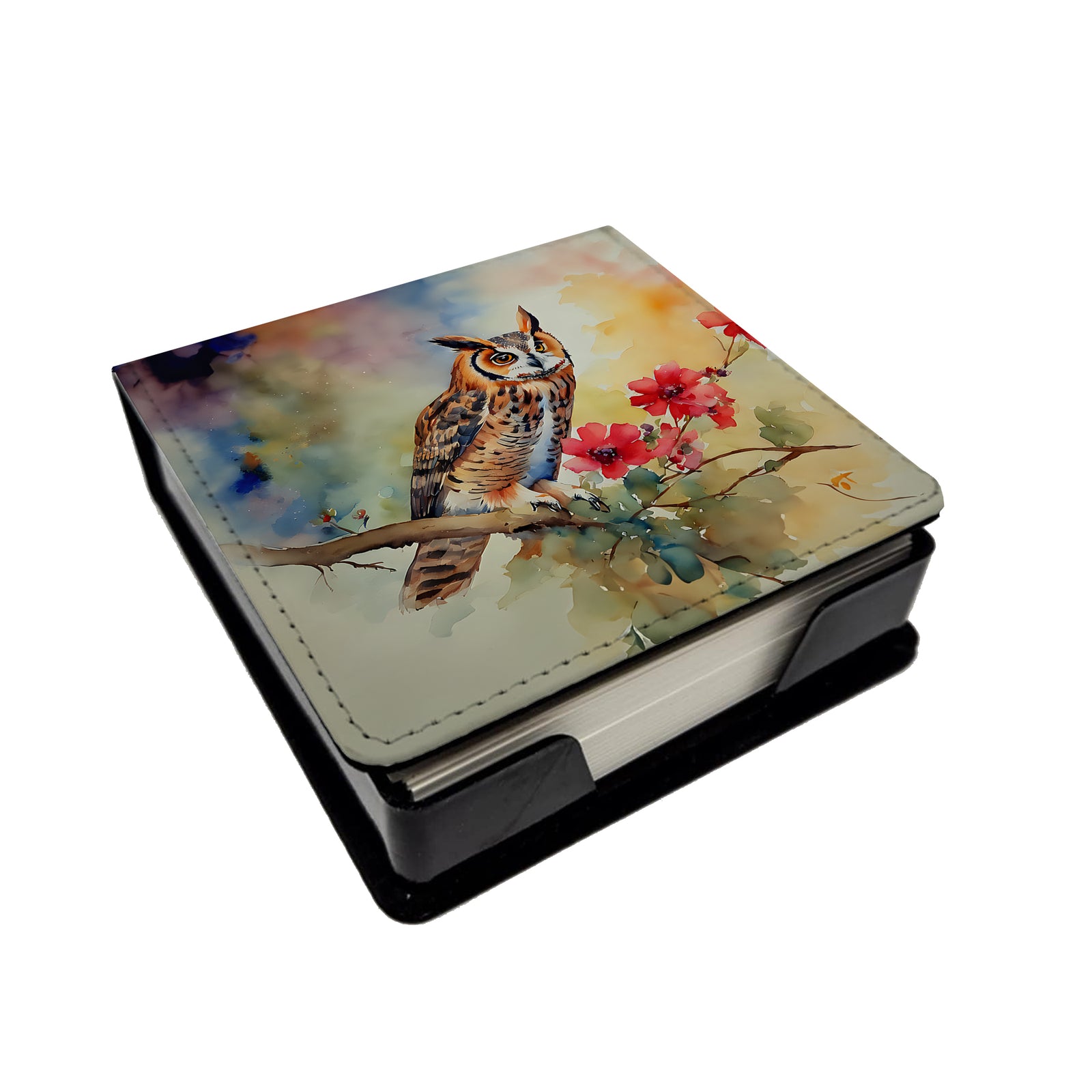 Caroline's Treasures Long-Eared Owl PU Leather Note Paper Holder