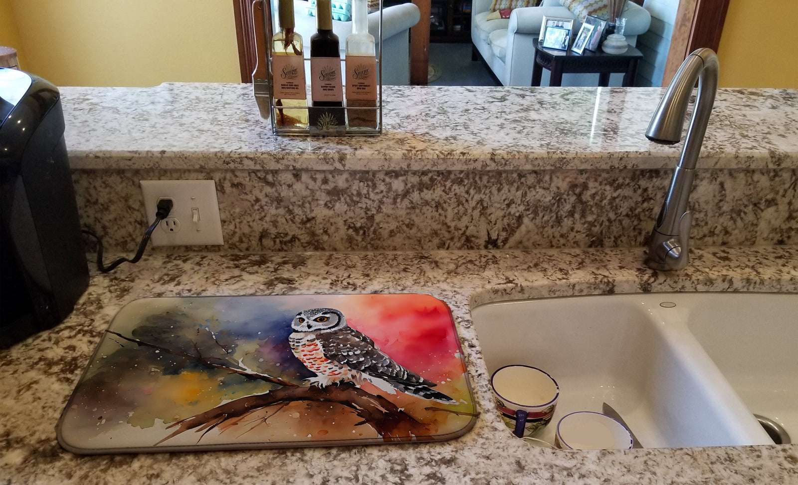 Caroline's Treasures Northern Hawk Owl Dish Drying Mat