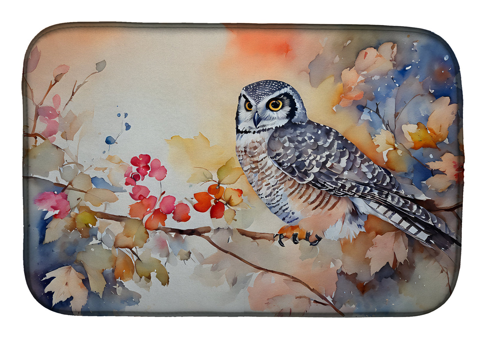 Caroline's Treasures Northern Hawk Owl Dish Drying Mat