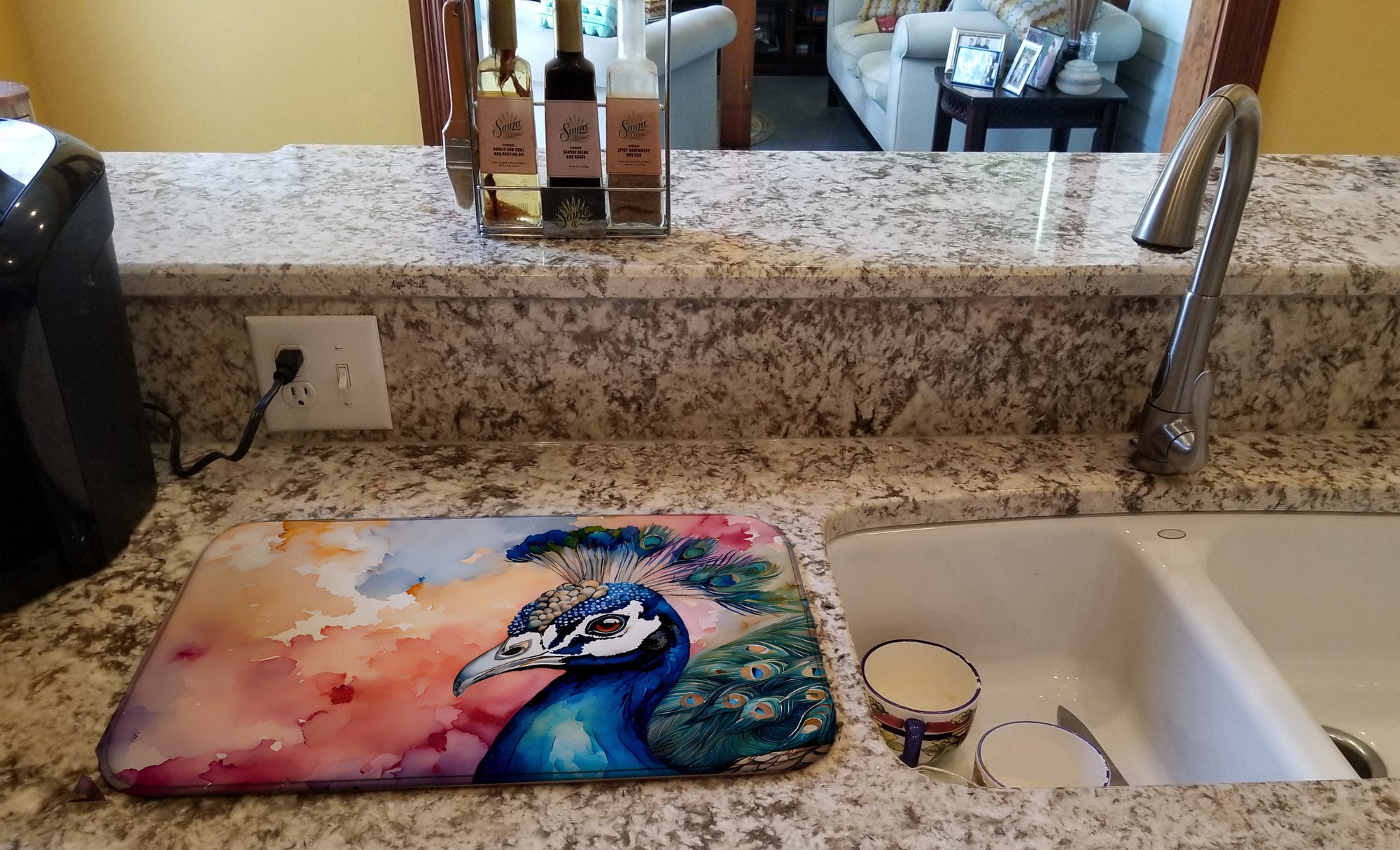 Caroline's Treasures Peacock Dish Drying Mat