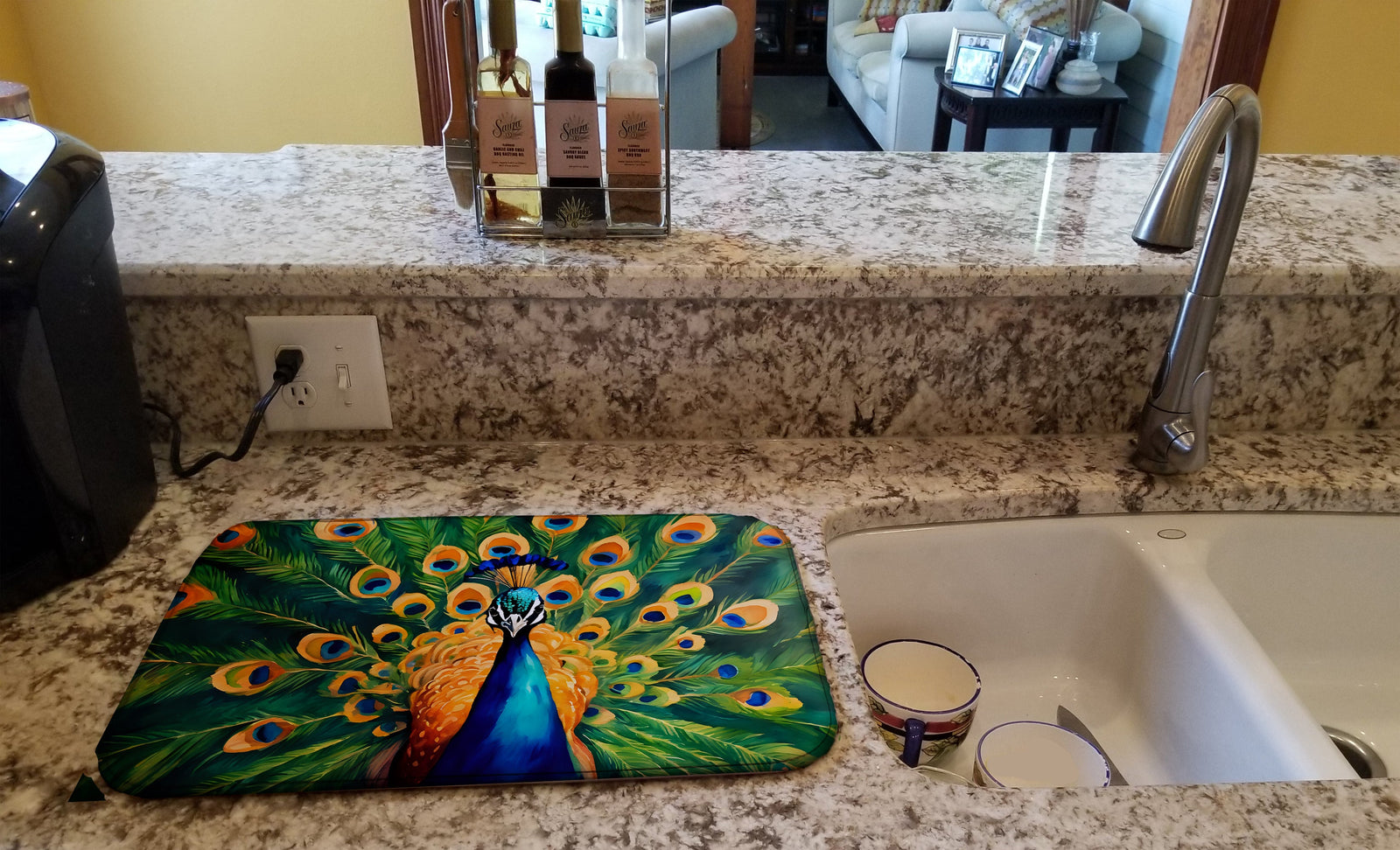 Caroline's Treasures Peacock Dish Drying Mat