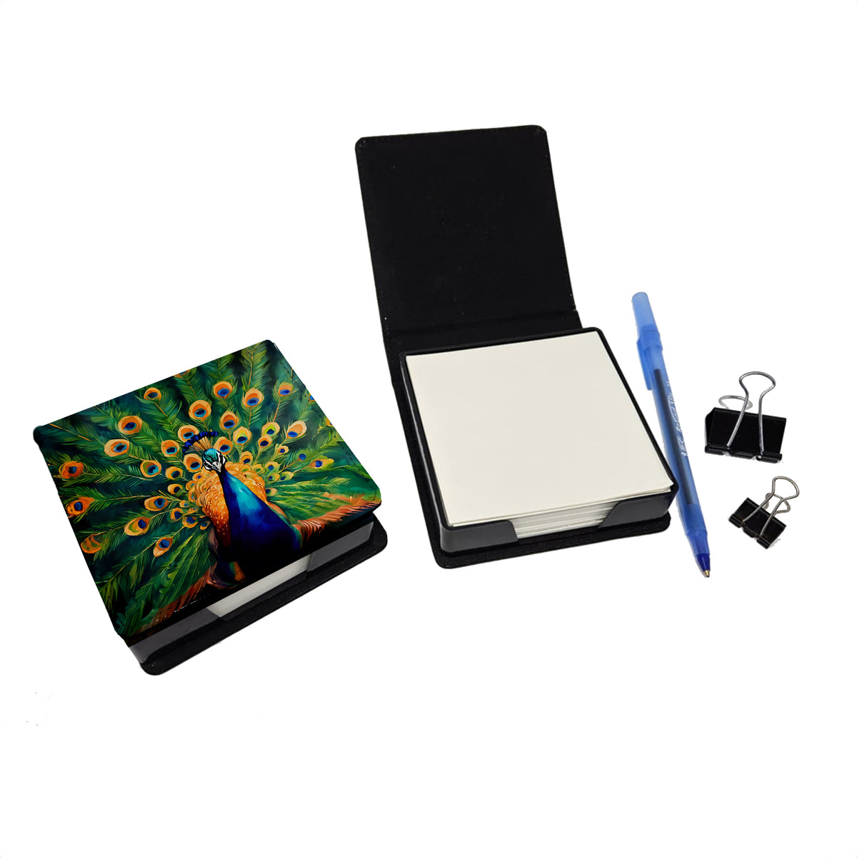 Caroline's Treasures Peacock PU Leather Note Paper Holder