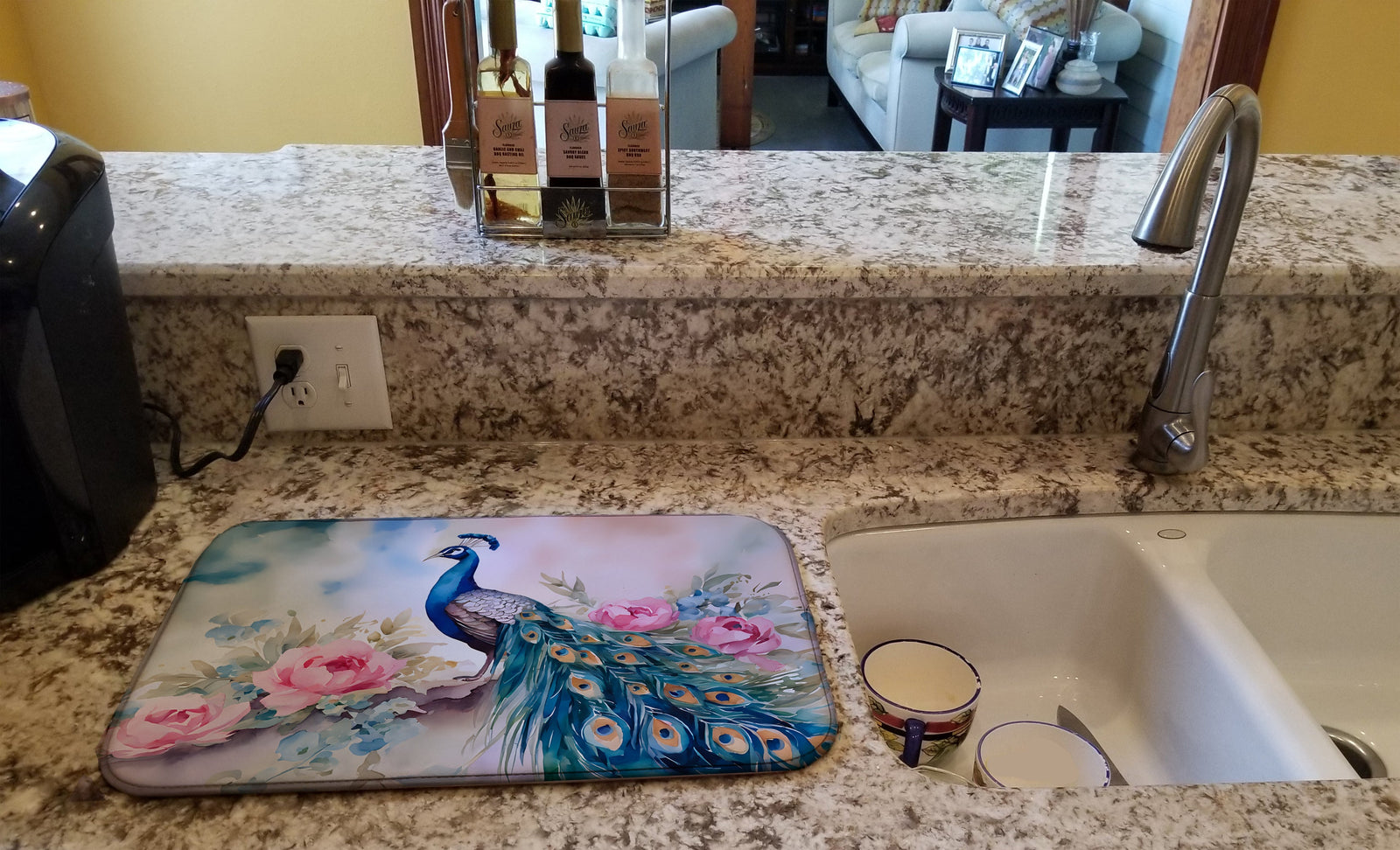 Caroline's Treasures Peacock Dish Drying Mat