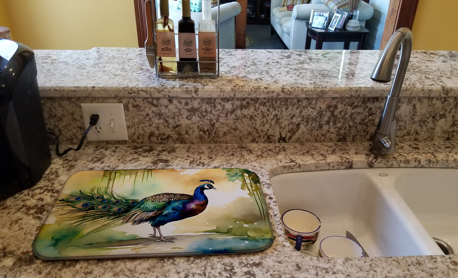 Caroline's Treasures Peacock Dish Drying Mat