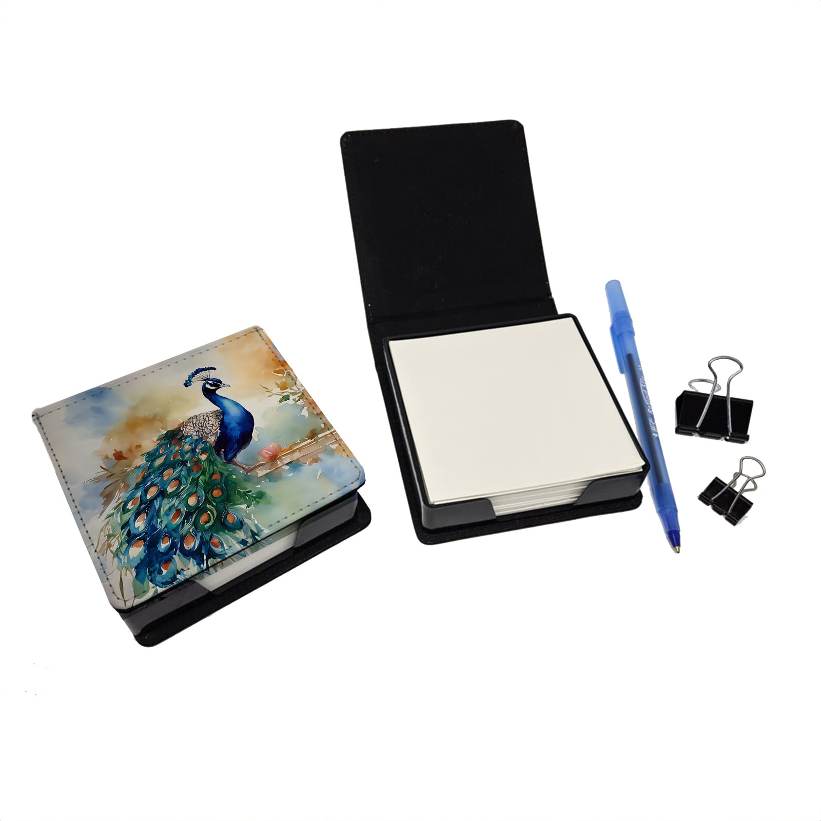 Caroline's Treasures Peacock PU Leather Note Paper Holder