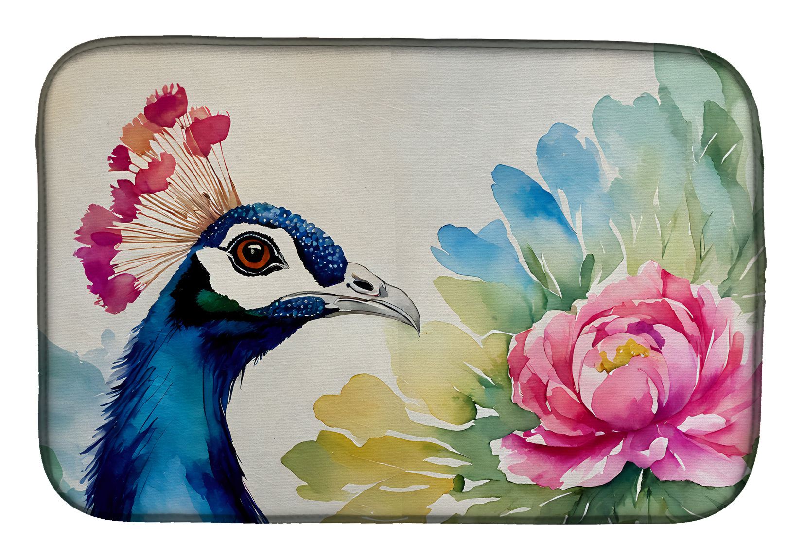 Caroline's Treasures Peacock Dish Drying Mat