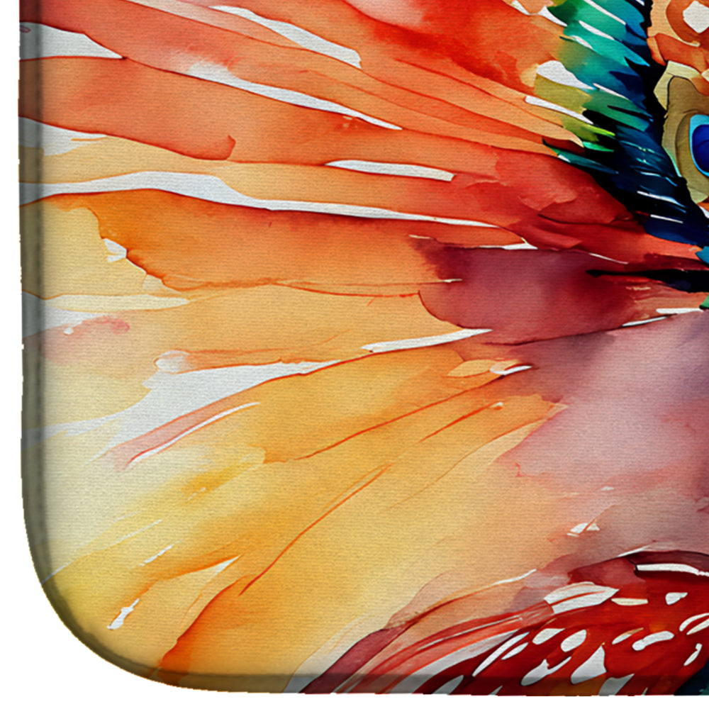 Caroline's Treasures Peacock Dish Drying Mat