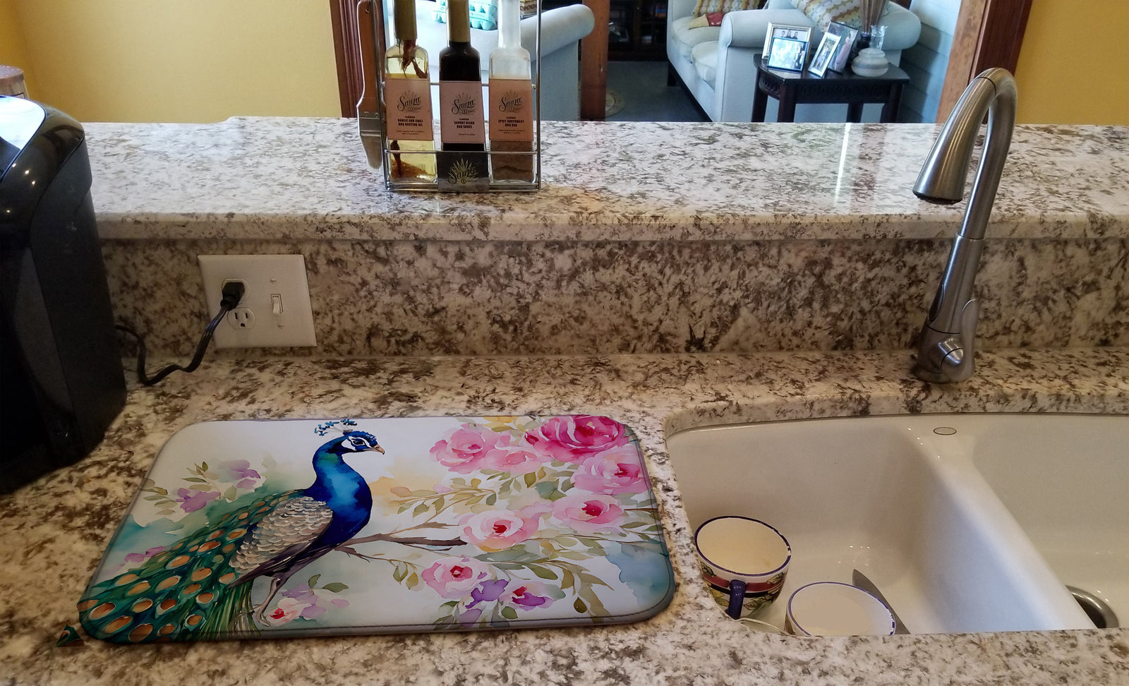 Caroline's Treasures Peacock Dish Drying Mat