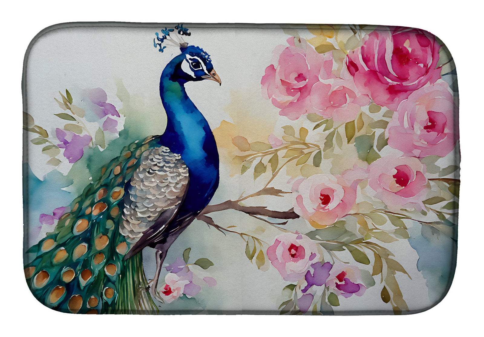 Caroline's Treasures Peacock Dish Drying Mat