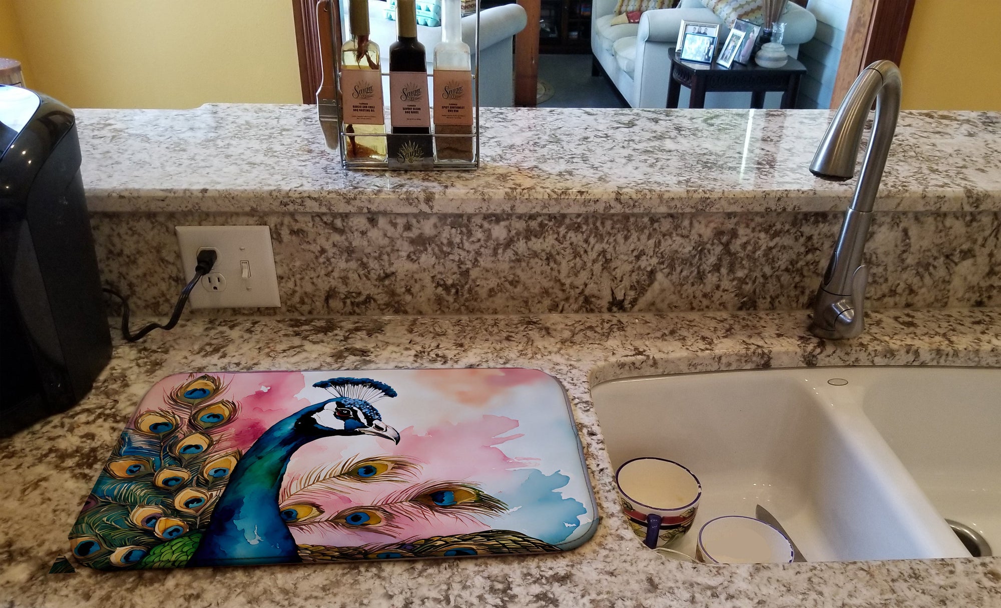 Caroline's Treasures Peacock Dish Drying Mat