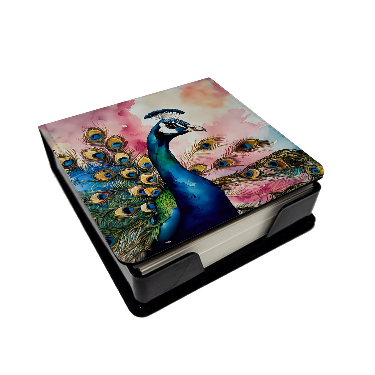 Caroline's Treasures Peacock PU Leather Note Paper Holder