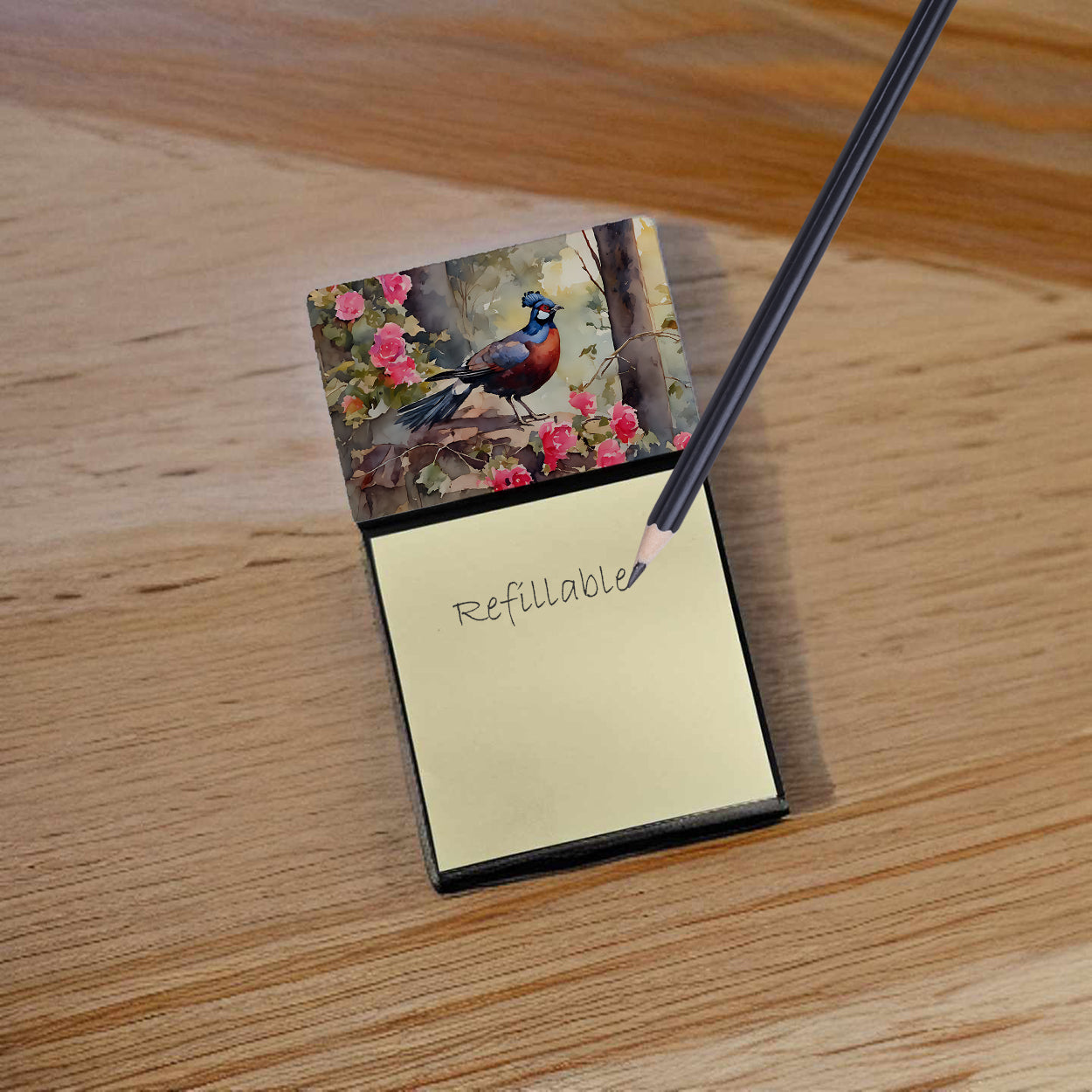 Caroline's Treasures Pheasant Sticky Note Holder- Refiilable Desk Accessory Note Pad