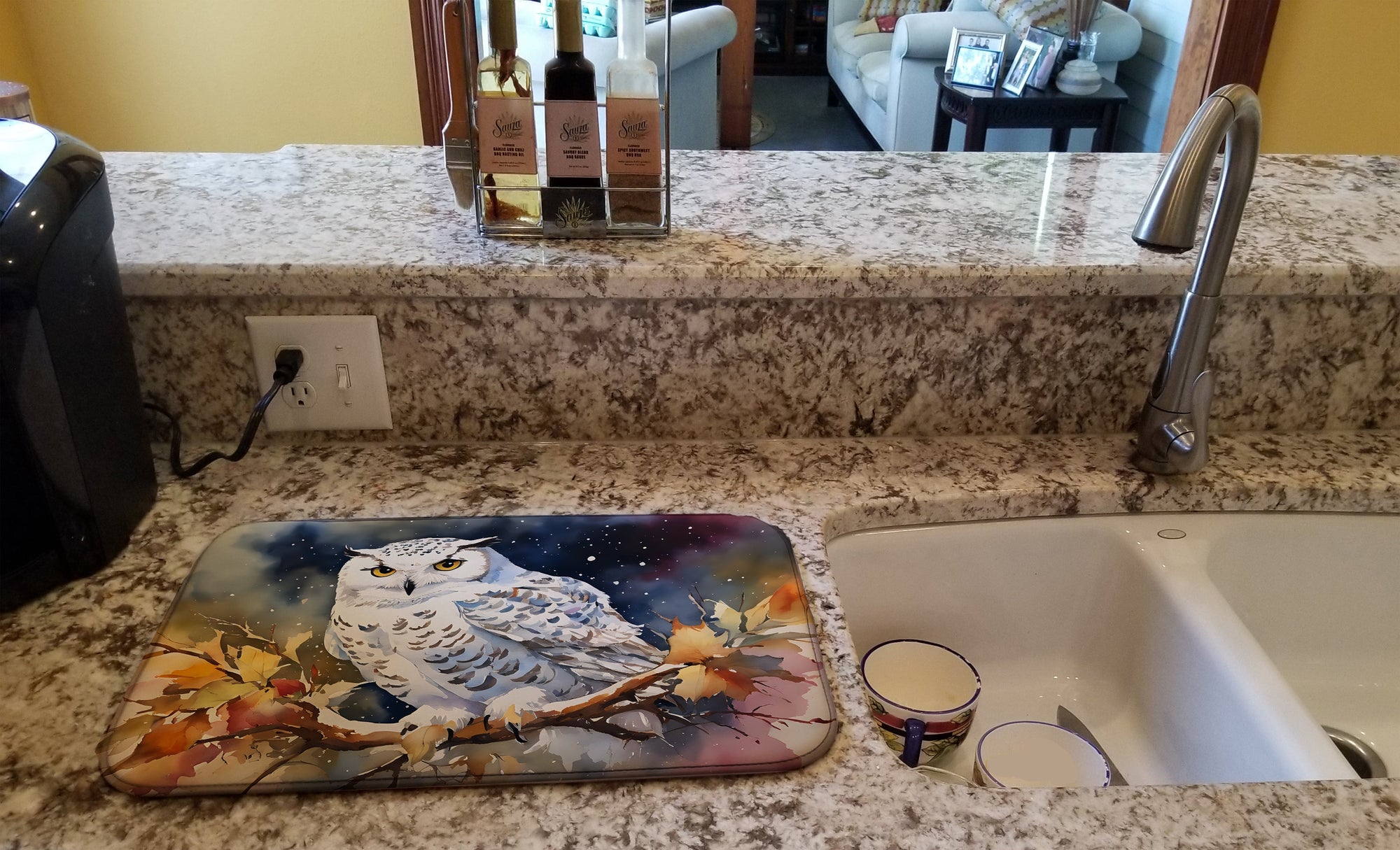 Caroline's Treasures Snowy Owl Dish Drying Mat