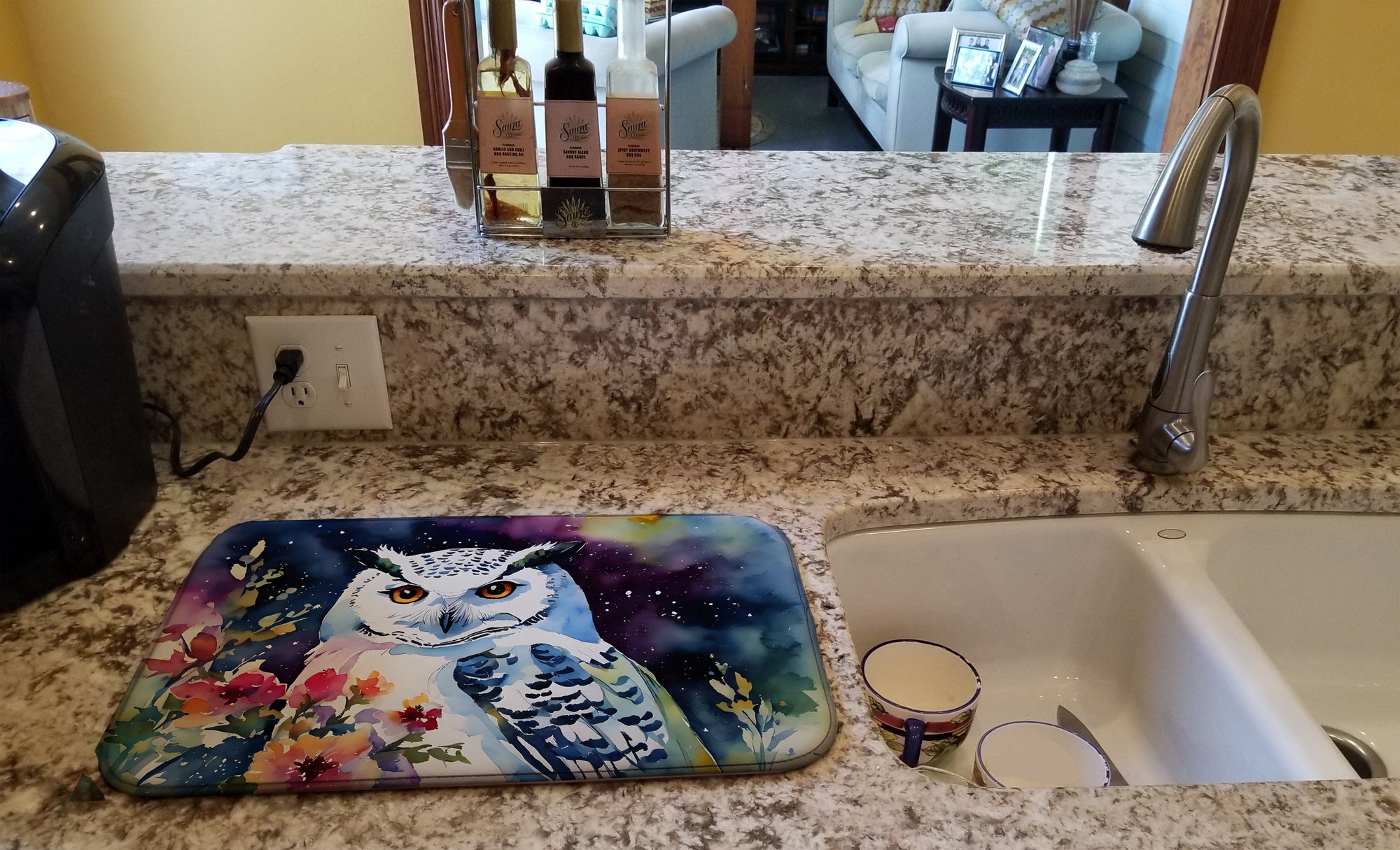 Caroline's Treasures Snowy Owl Dish Drying Mat