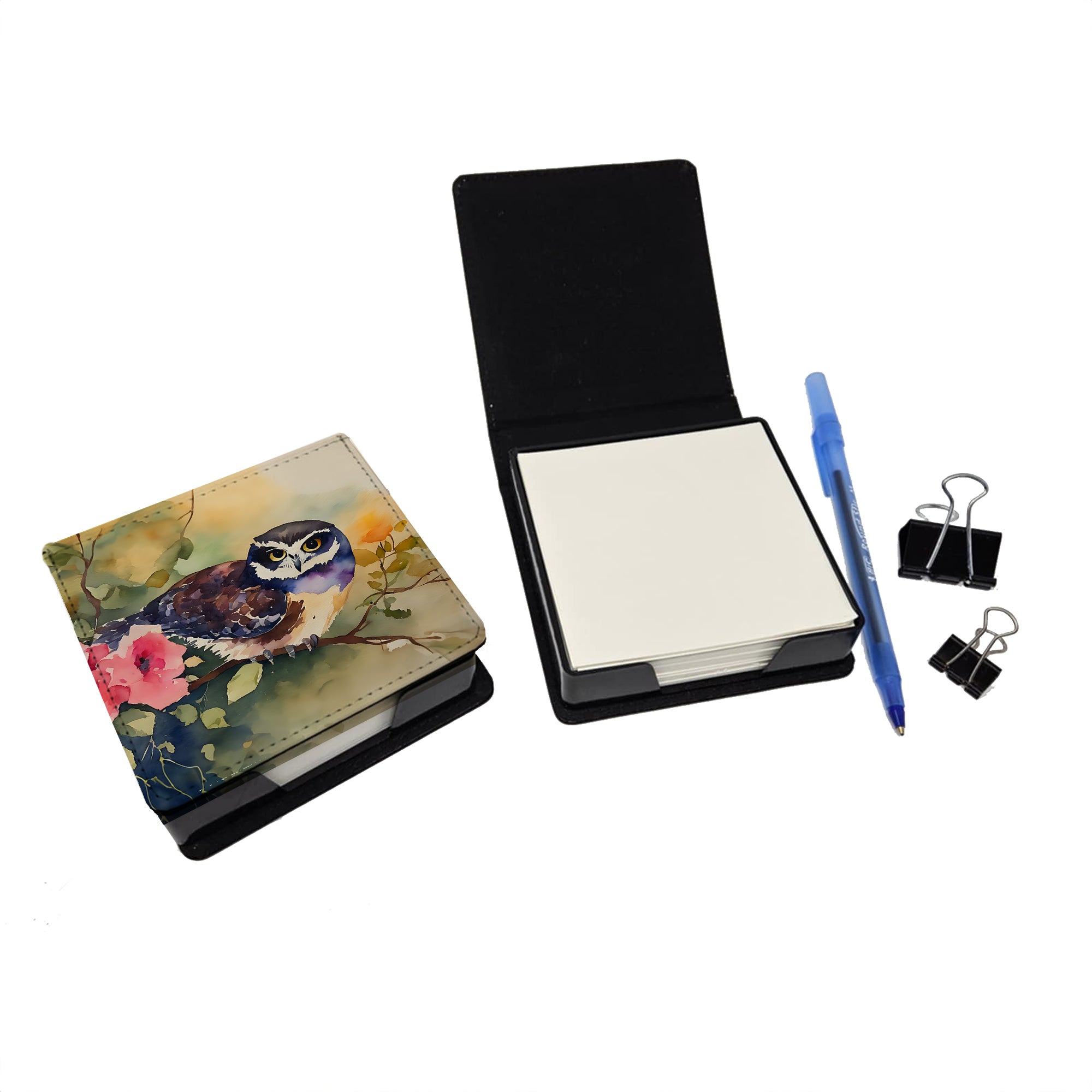 Caroline's Treasures Spectacled Owl PU Leather Note Paper Holder