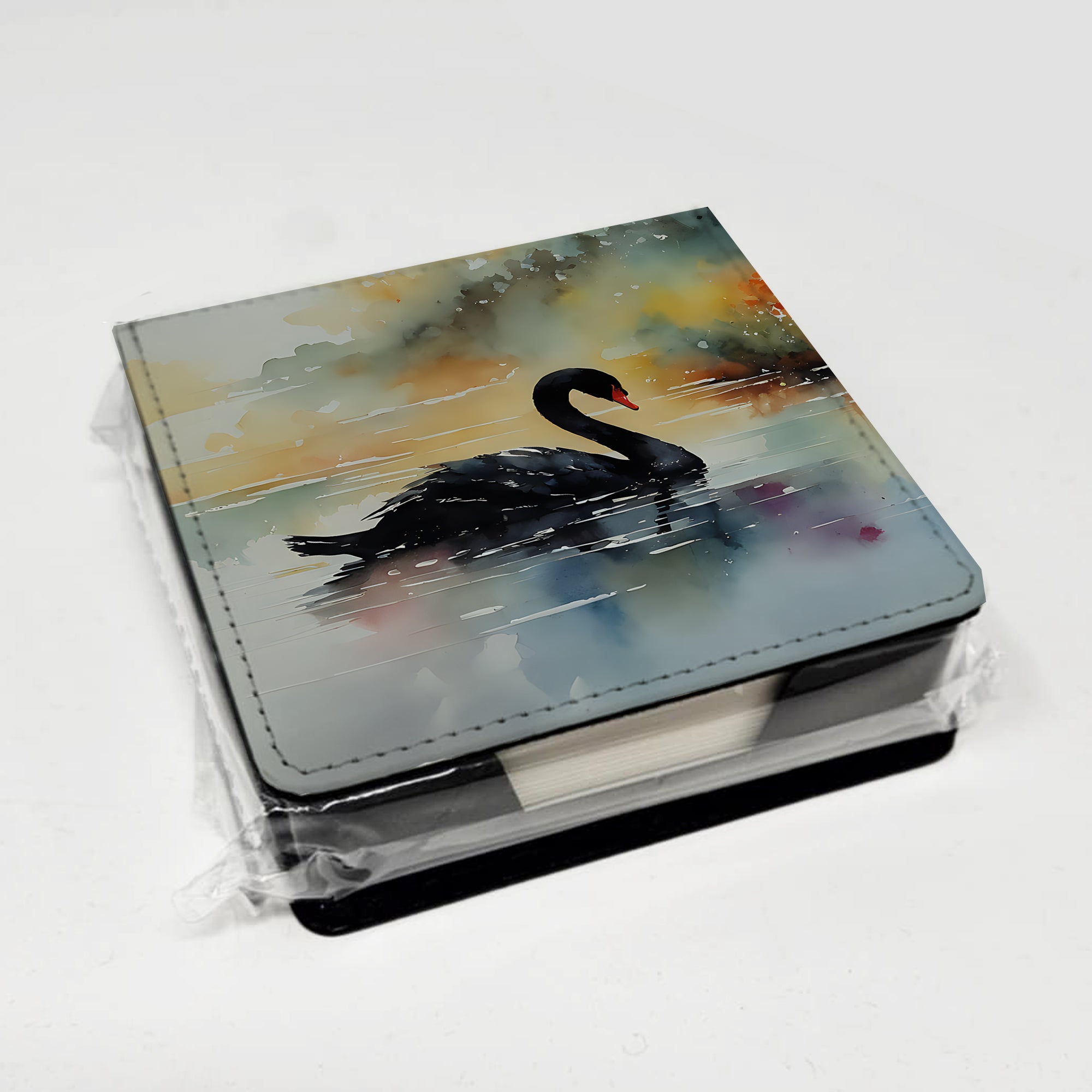 Caroline's Treasures Black Swan PU Leather Note Paper Holder