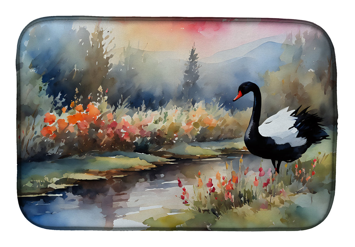 Caroline's Treasures Black Swan Dish Drying Mat