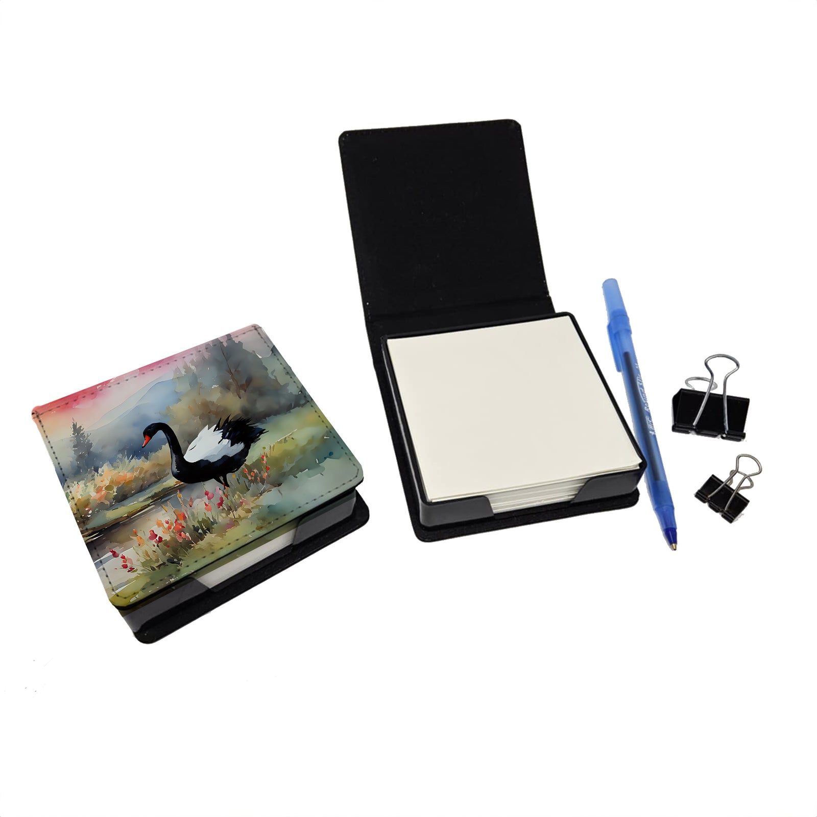 Caroline's Treasures Black Swan PU Leather Note Paper Holder