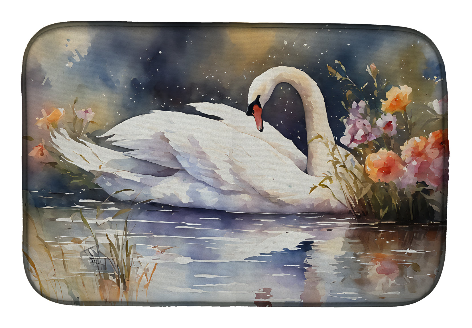 Caroline's Treasures Swan Dish Drying Mat