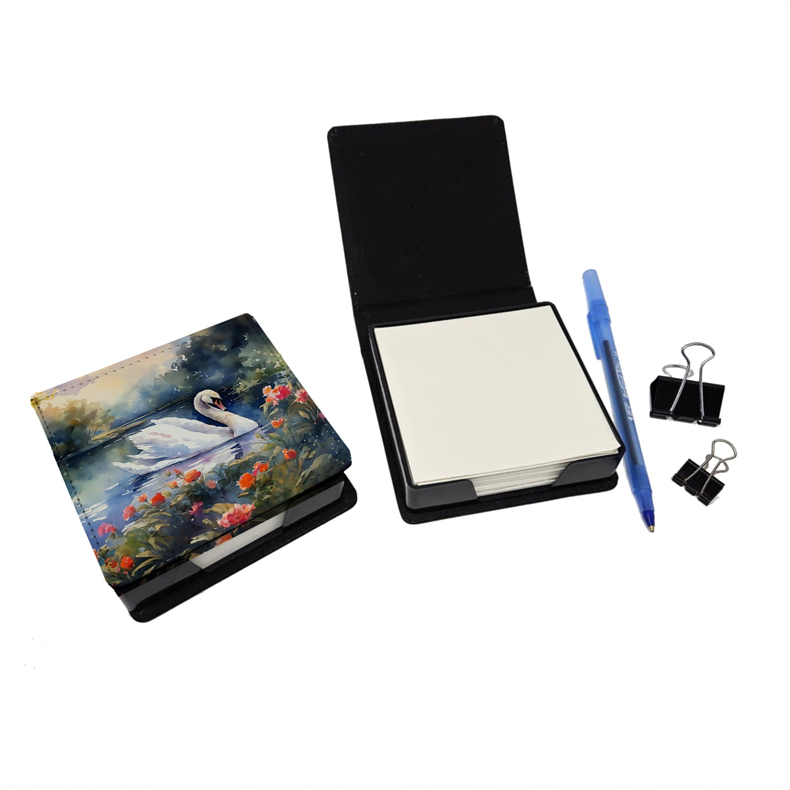 Caroline's Treasures Swan PU Leather Note Paper Holder