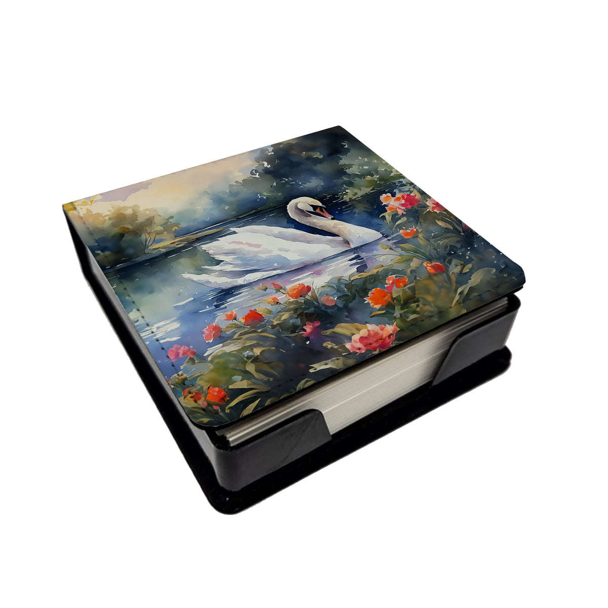 Caroline's Treasures Swan PU Leather Note Paper Holder