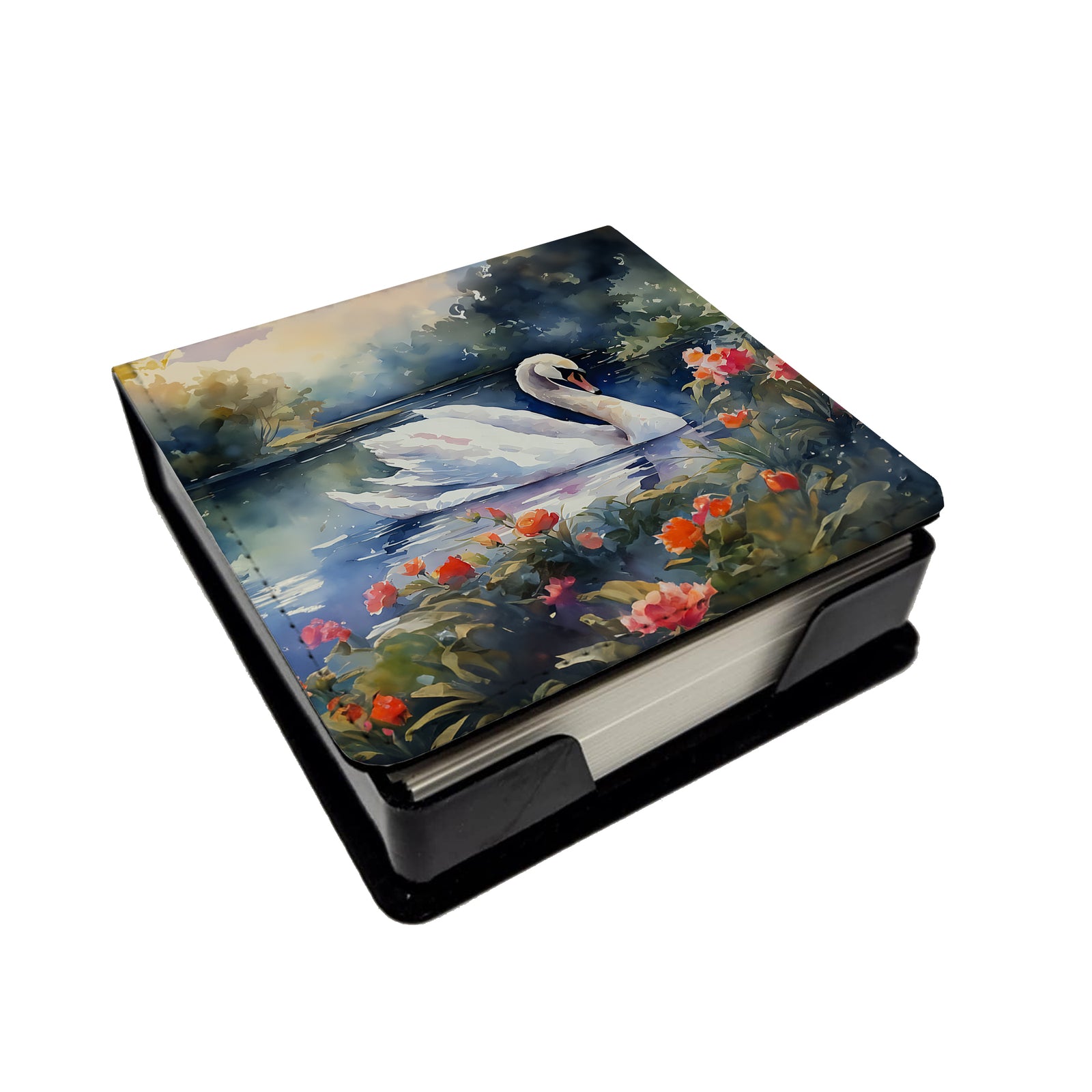 Caroline's Treasures Swan PU Leather Note Paper Holder