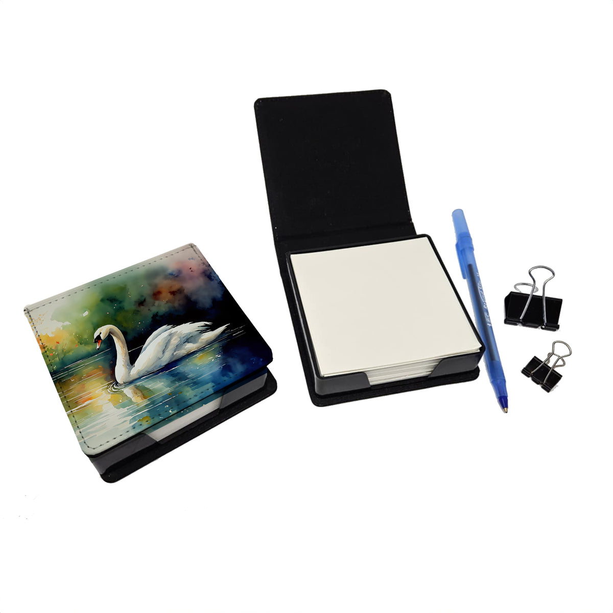 Caroline's Treasures Swan PU Leather Note Paper Holder