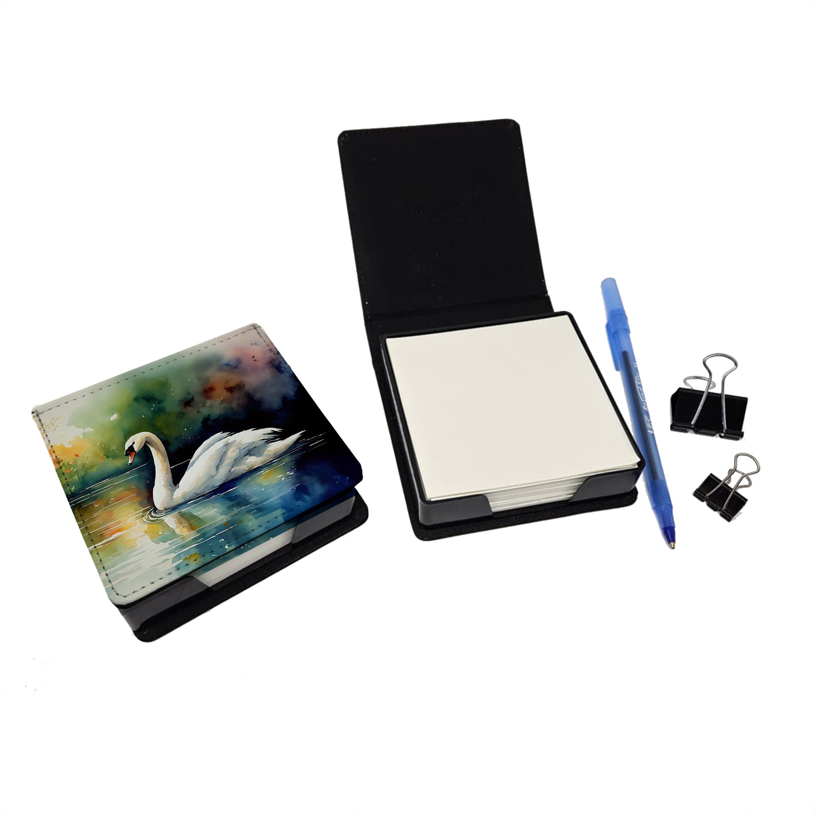 Caroline's Treasures Swan PU Leather Note Paper Holder