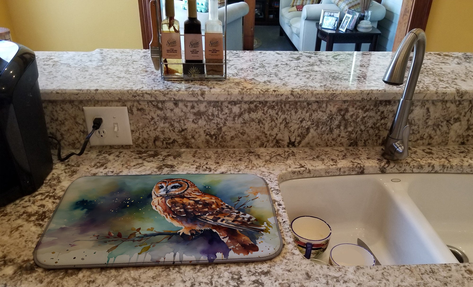 Caroline's Treasures Tawny Owl Dish Drying Mat