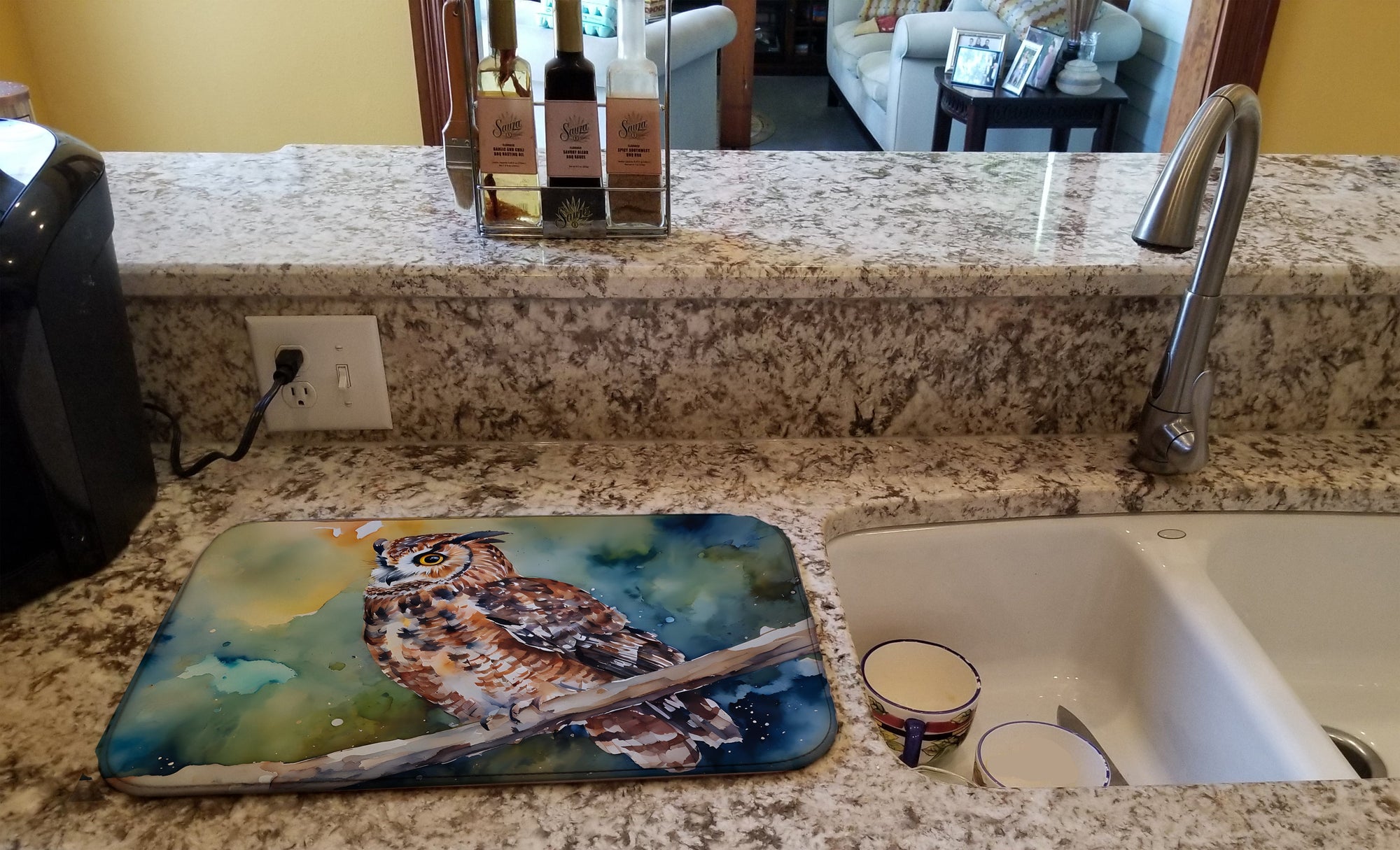 Caroline's Treasures Tawny Owl Dish Drying Mat