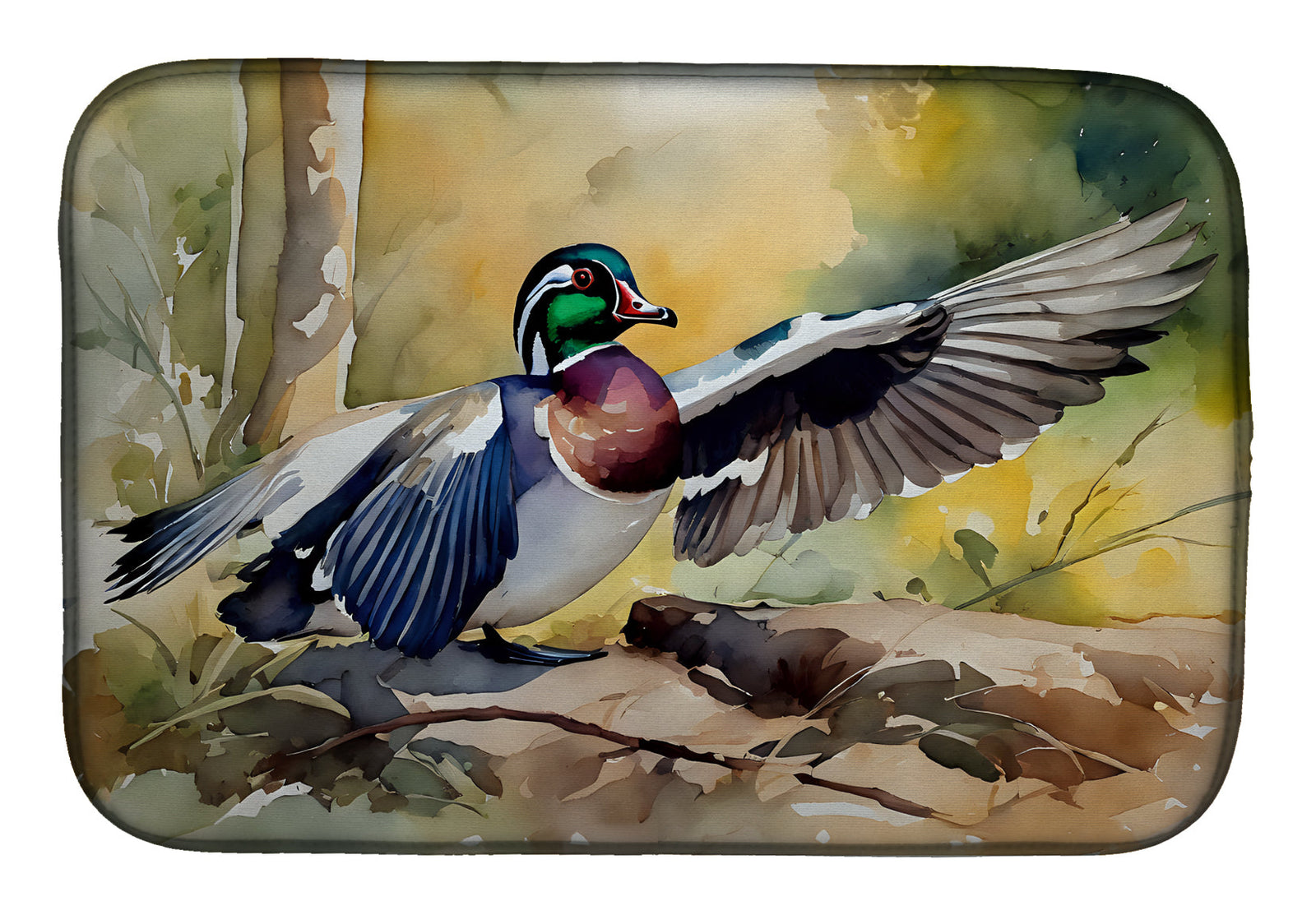Caroline's Treasures Wood Duck Dish Drying Mat
